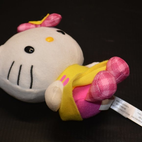 Sanrio Hello Kitty Cat Plush Stuffed Animal Doll Yellow Pink Dress Teddy Bow 6" - Picture 7 of 8